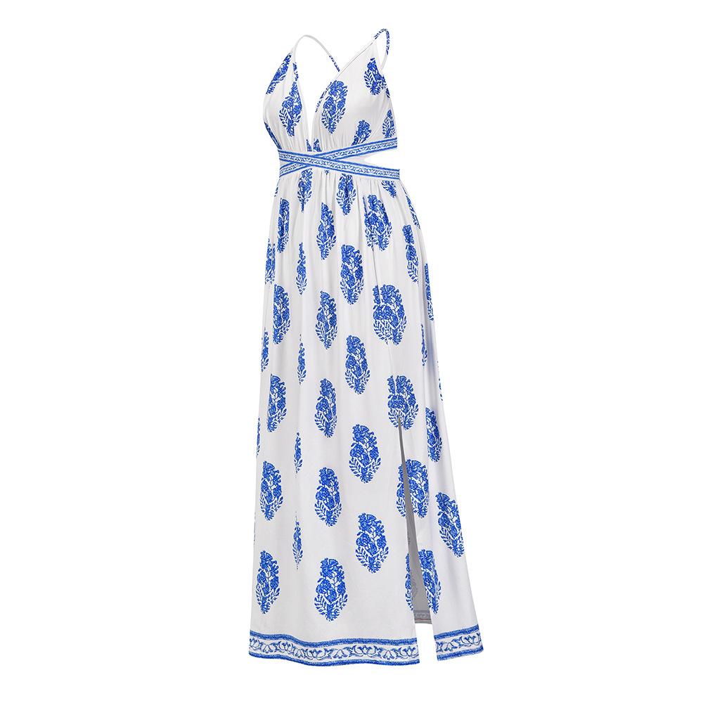 Sexy Split Front Backless Boho Lace Up Long Dresses-STYLEGOING