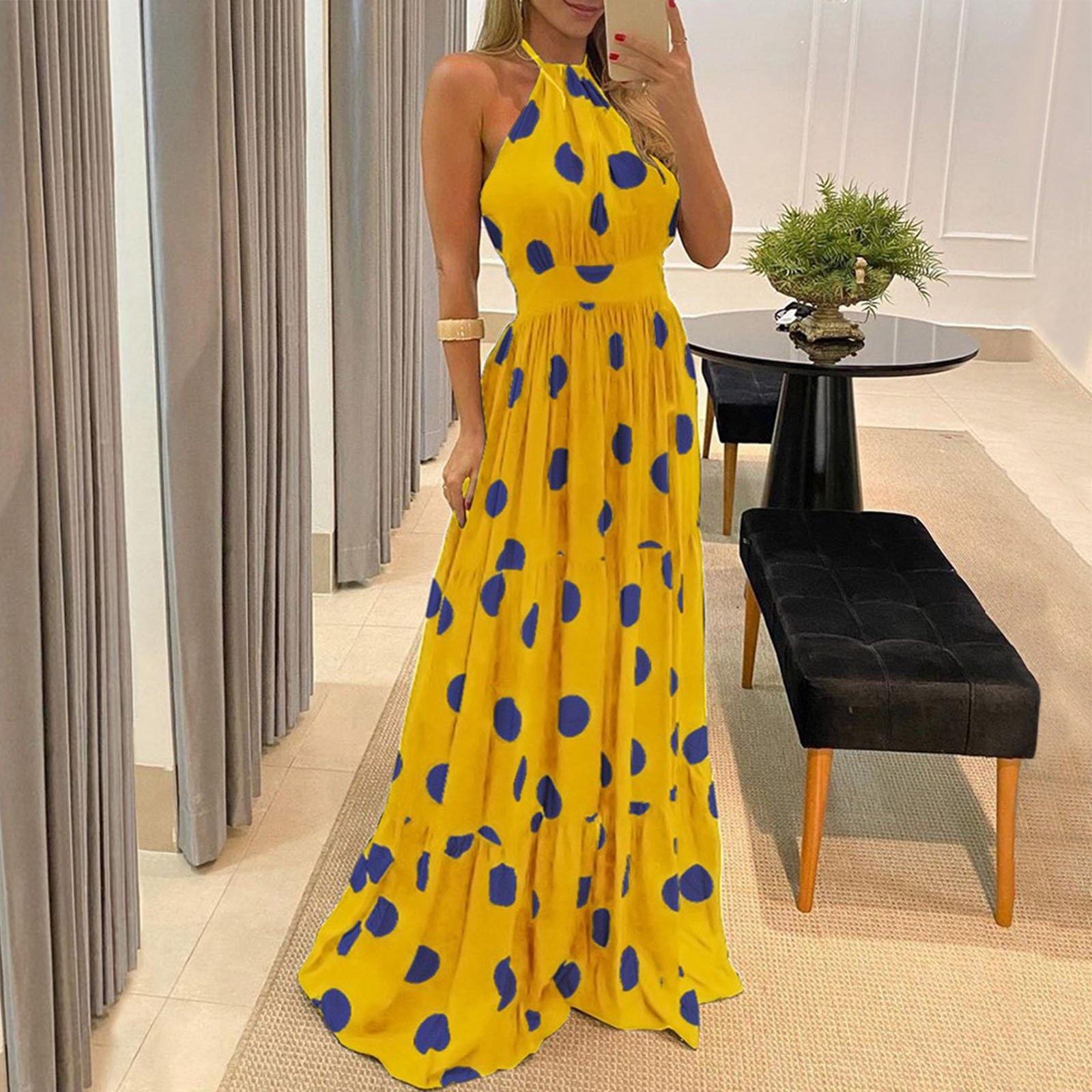 Fashion Floral Print Dot Long Maxi Dresses-STYLEGOING