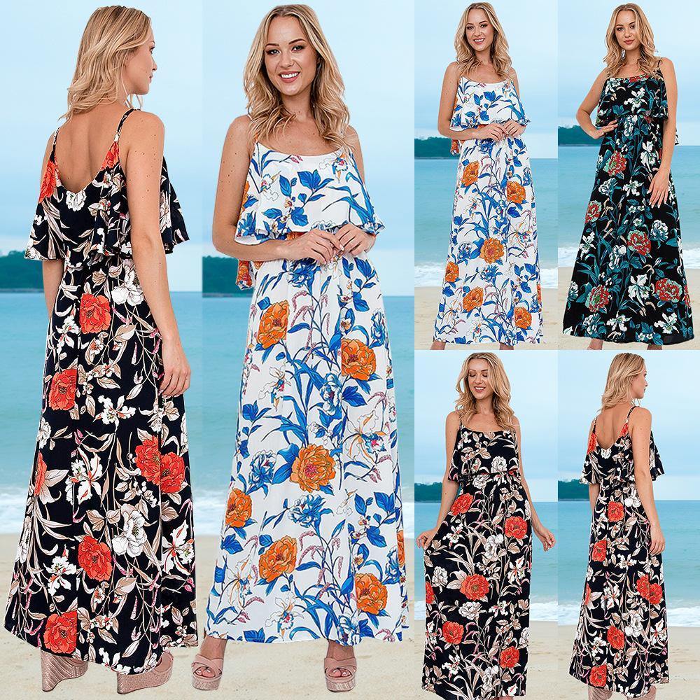 Little Foral Print Long Summer Beach Dresses-STYLEGOING