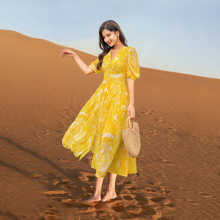 Luxury Yellow Chiffon  Long Dresses