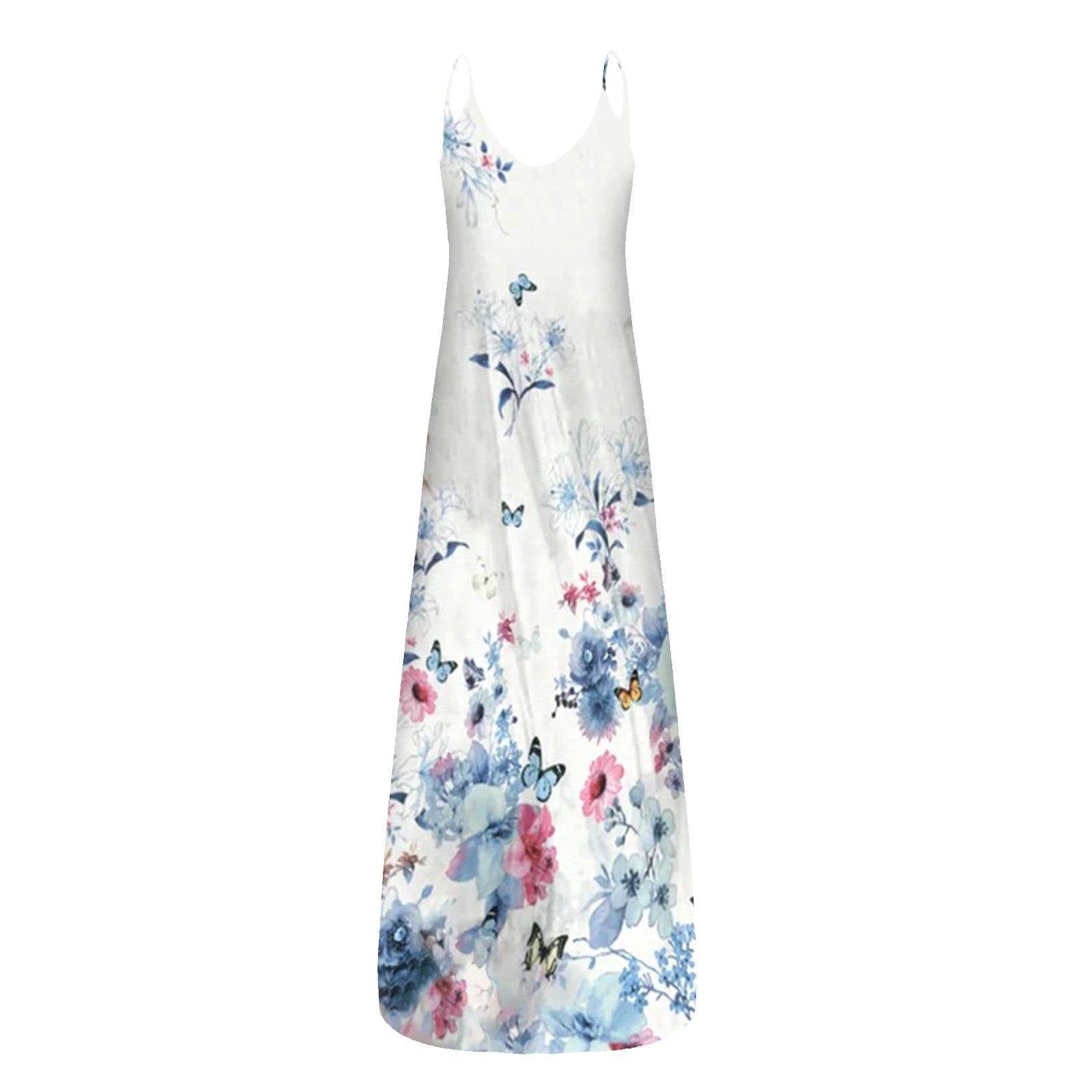 Women Butterfly Print Long Maxi Dresses-STYLEGOING