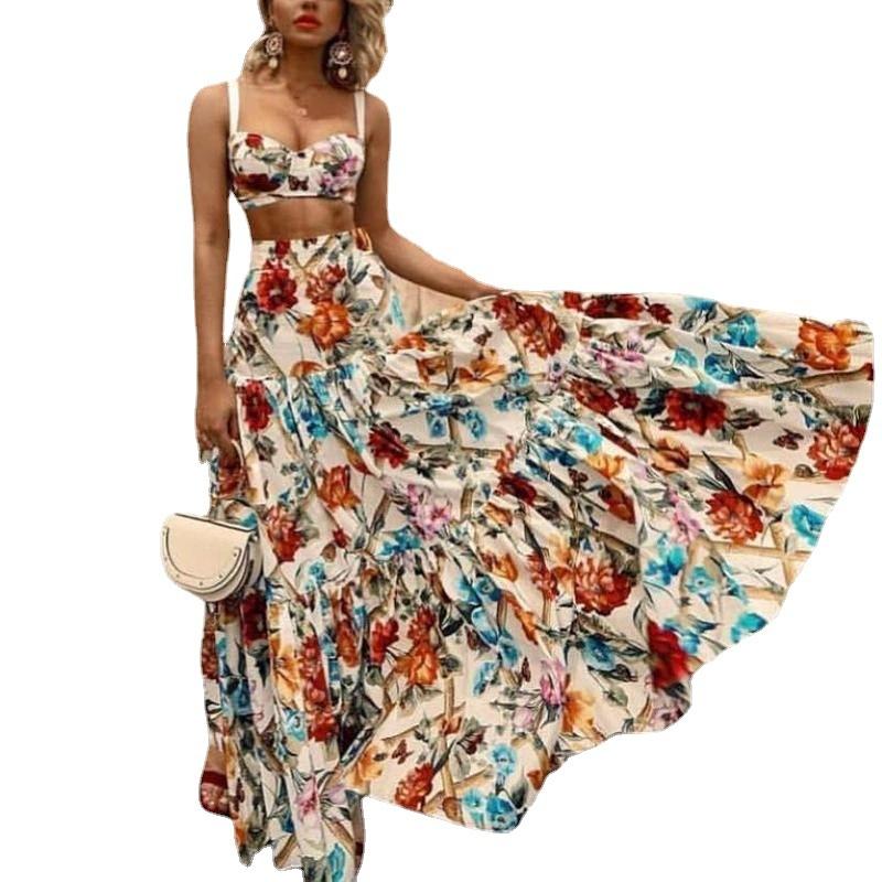 New Summer Holiday Floral Print Two Pieces Sets-STYLEGOING