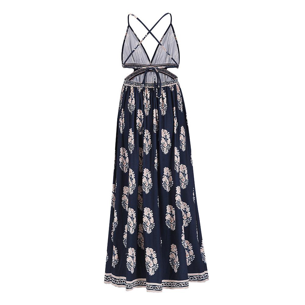 Sexy Split Front Backless Boho Lace Up Long Dresses-STYLEGOING