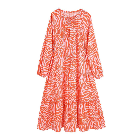 Women Orange Animal Striped Print Summer Dresses