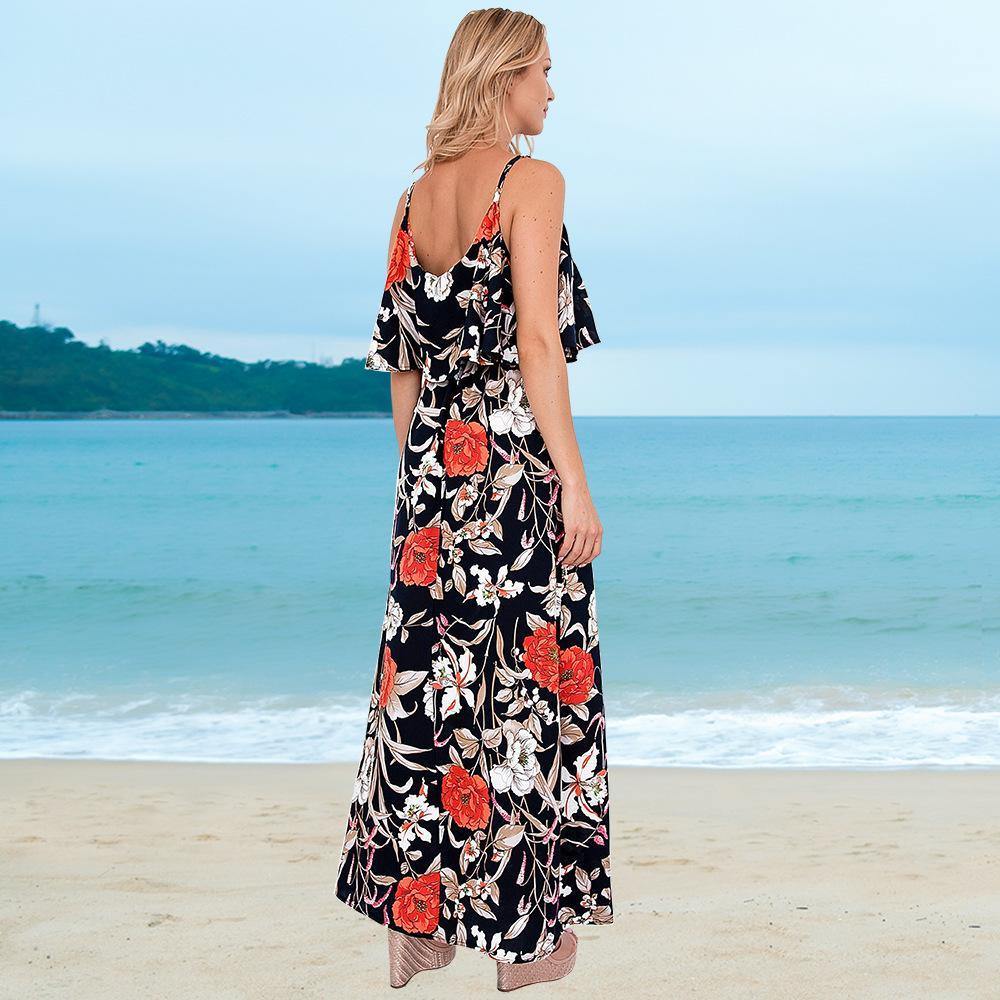 Little Foral Print Long Summer Beach Dresses-STYLEGOING