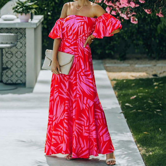 Red Summer One Shoulder Holiday Dresses-STYLEGOING