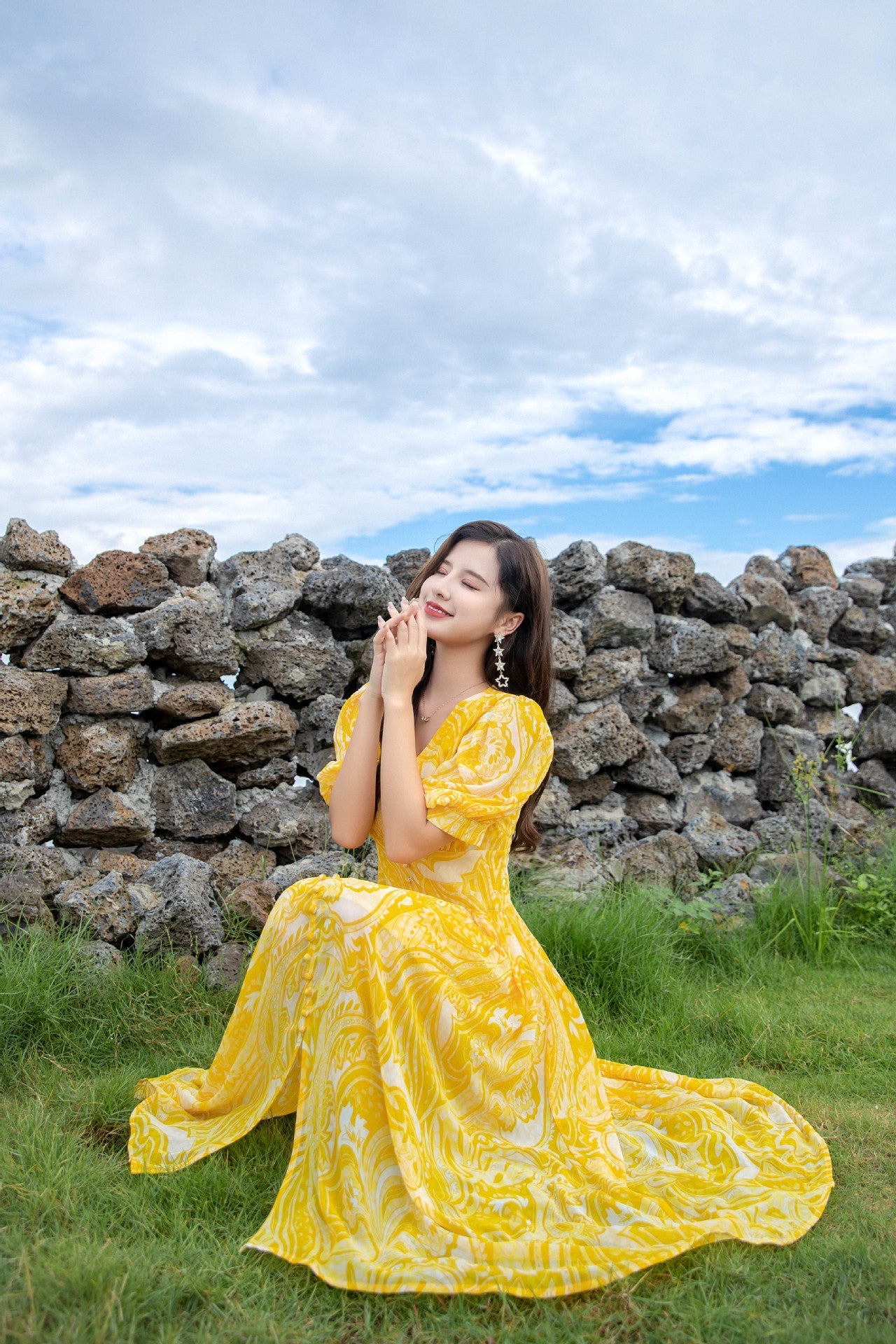 Luxury Yellow Chiffon  Long Dresses