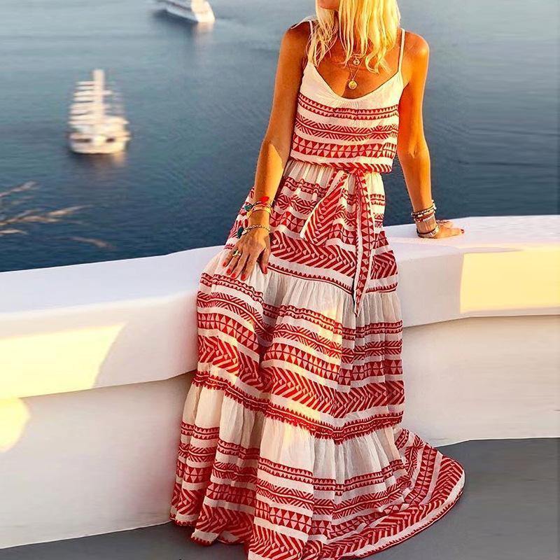 Plus Szie Bohemia V-neck Beach Maxi Dresses-STYLEGOING