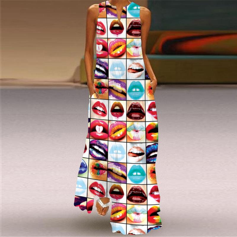 Plus Sizes Print Sleeveless Long Dresses-STYLEGOING