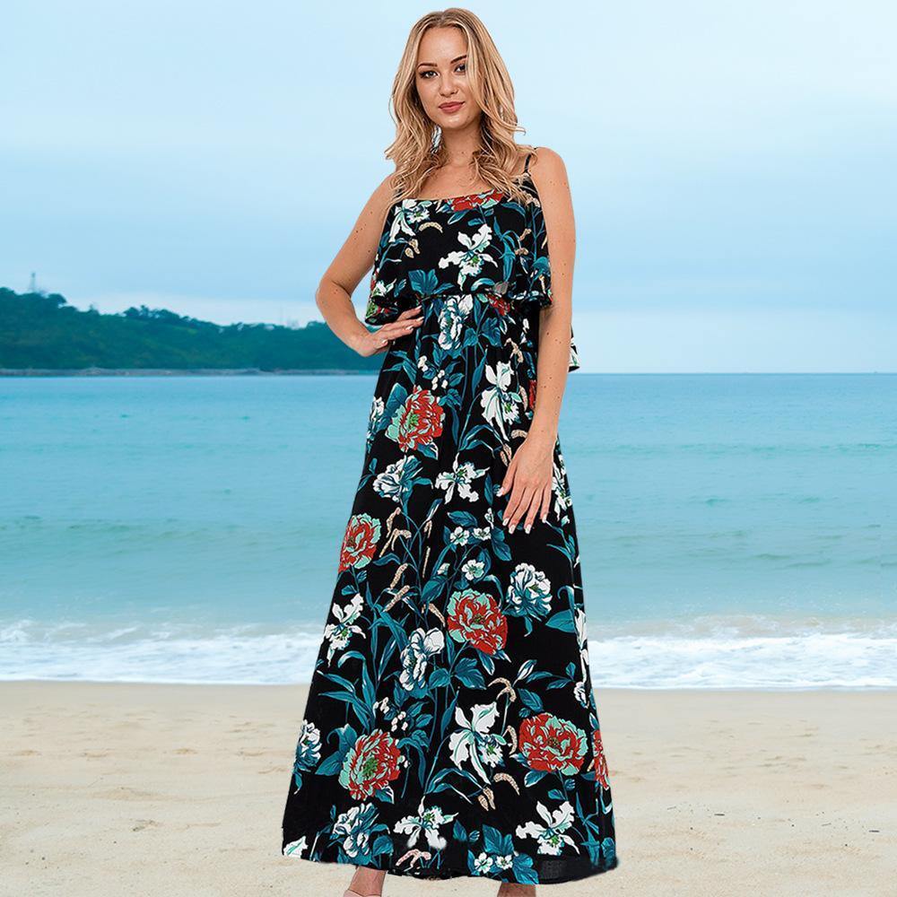 Little Foral Print Long Summer Beach Dresses-STYLEGOING