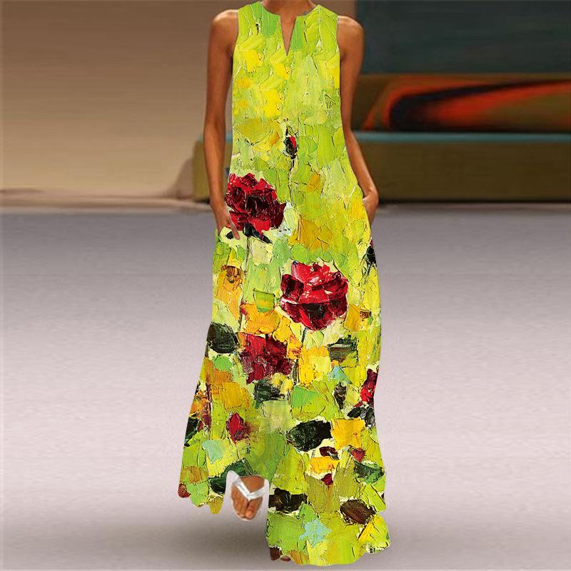 Plus Sizes Print Sleeveless Long Dresses-STYLEGOING