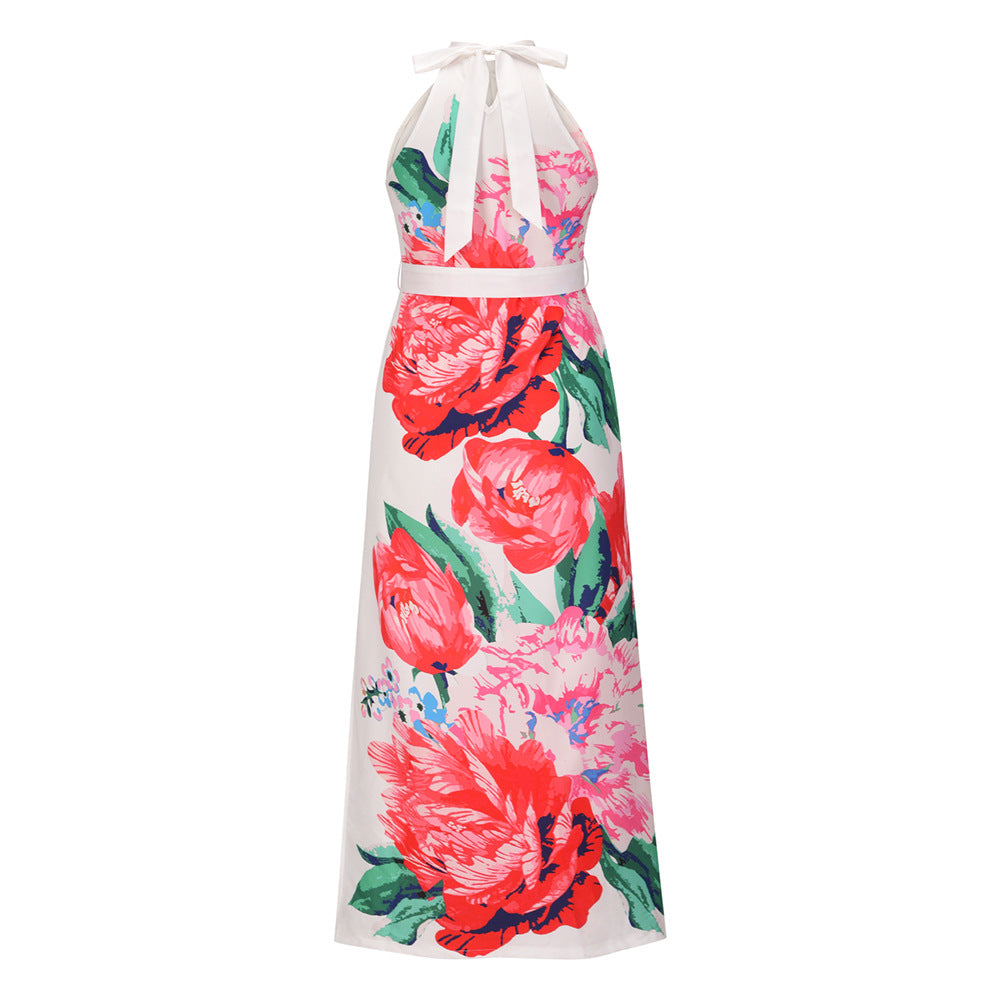 Summer Floral Print Sleeveless Long Beach Dresses