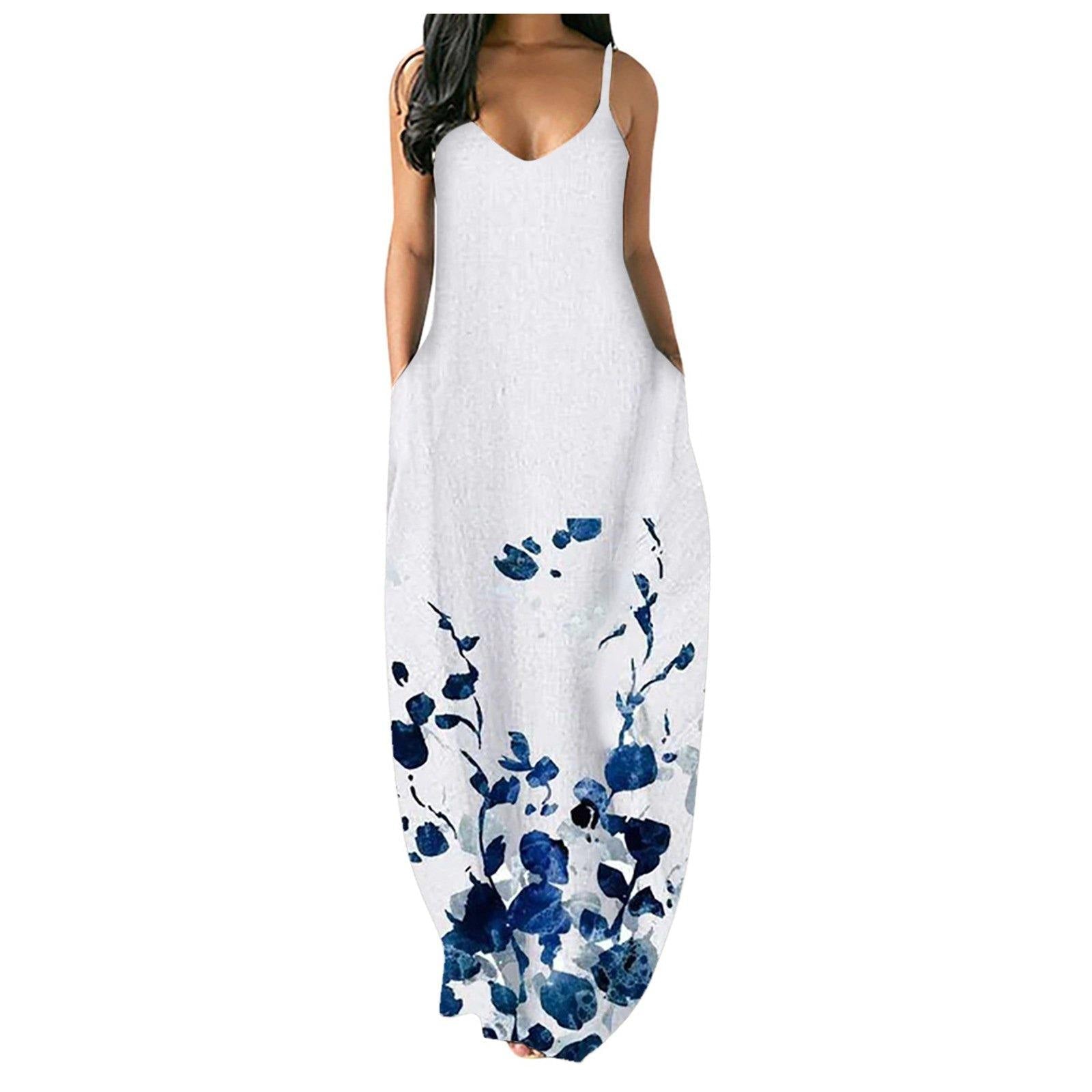 Women Butterfly Print Long Maxi Dresses-STYLEGOING