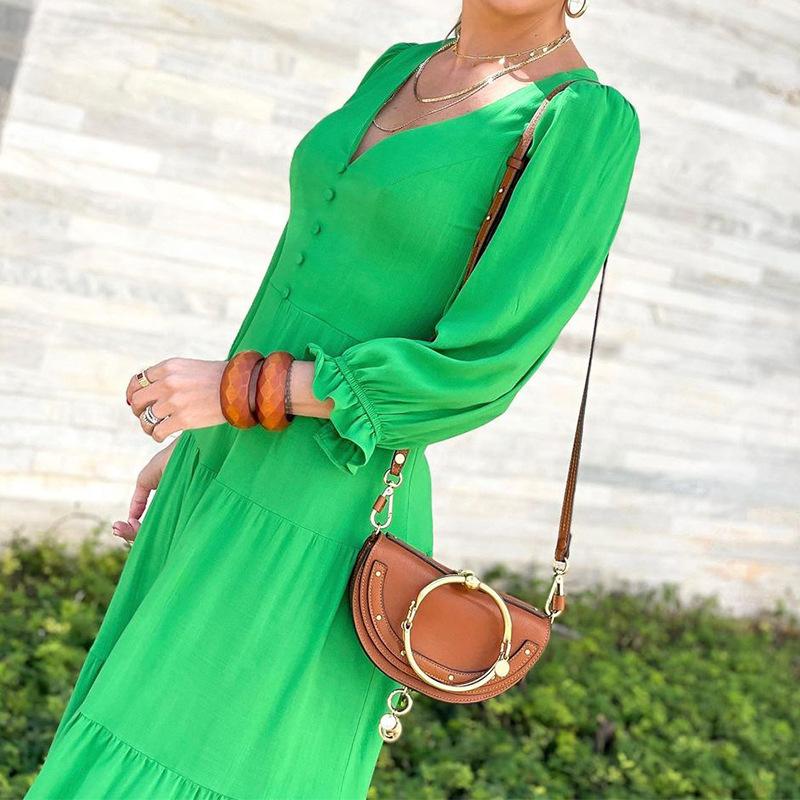 Women Long Sleeves V Neck Fall Long Dresses-STYLEGOING