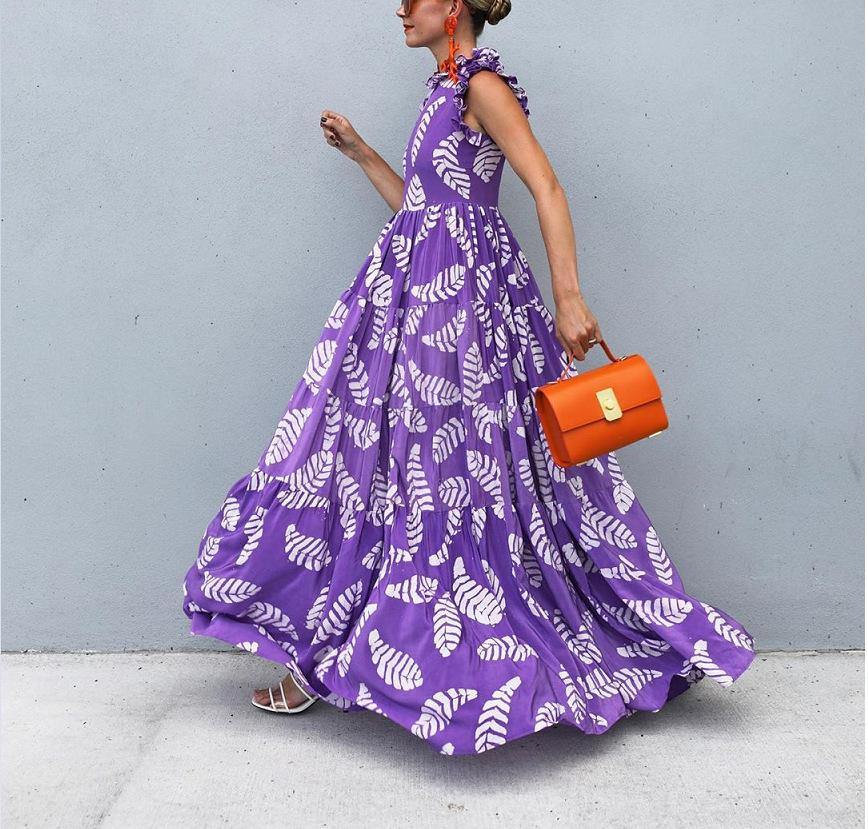 Violet Floral Print Bohemia Long Dresses-STYLEGOING