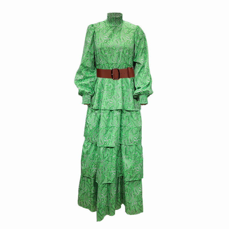 Elegant High Neck Ruffled Women Long Dresses