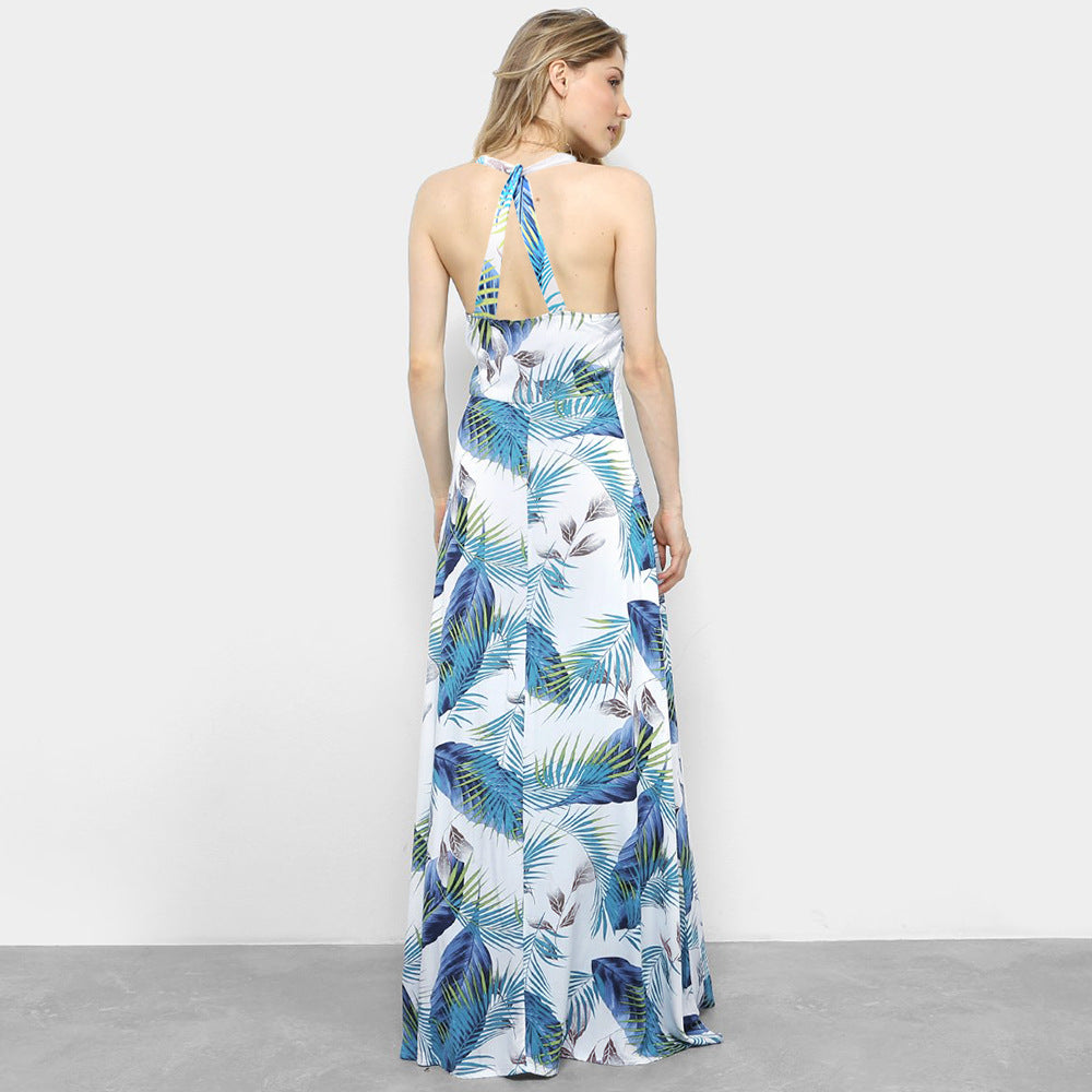 Summer Leaf Print Long Boho Dresses