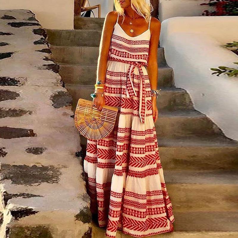 Plus Szie Bohemia V-neck Beach Maxi Dresses-STYLEGOING