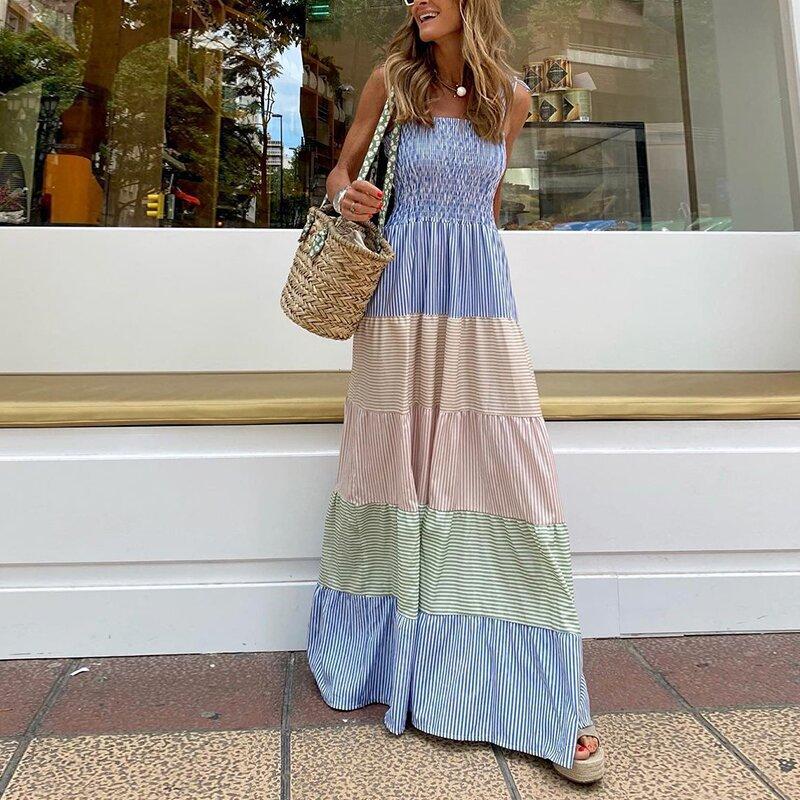 Striped Sleeveless Long Maxi Dresses-STYLEGOING