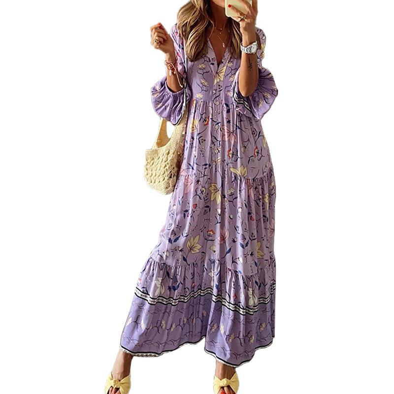 Purple Long Sleeves Women Fall Maxi Dresses-STYLEGOING