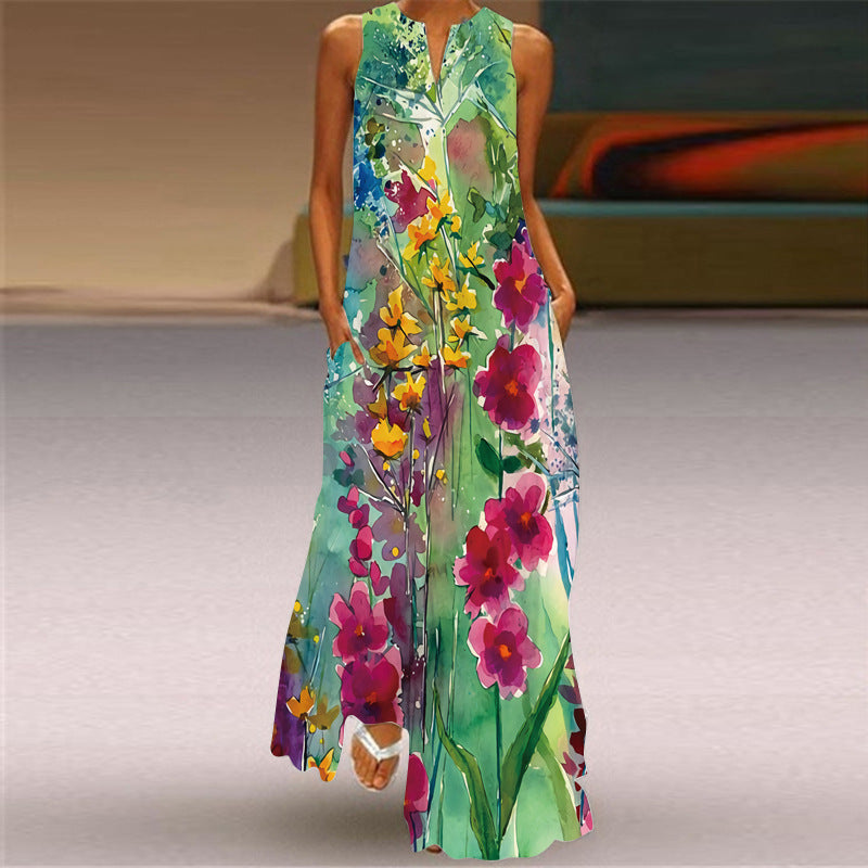 Summer Sunflower Boho Long Sleeveless Dresses