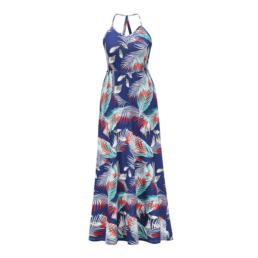 Summer Leaf Print Long Boho Dresses