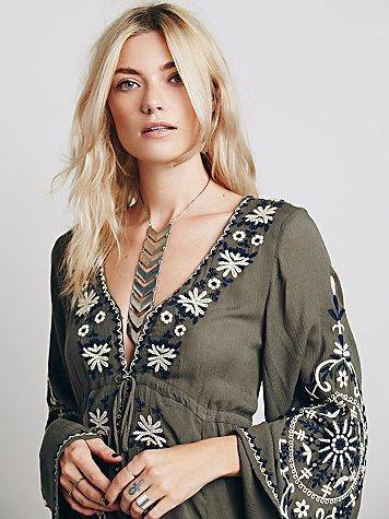 Bohemia V-neck Embroidery Long Dresses-STYLEGOING