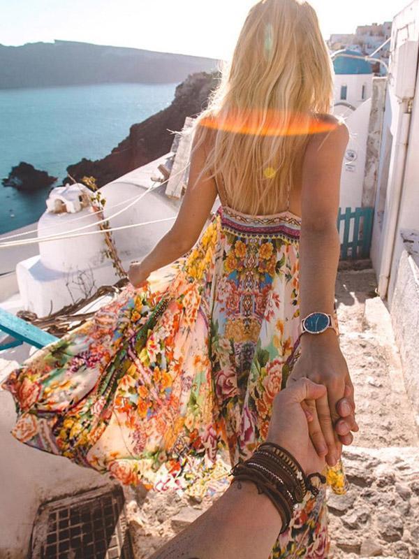 Floral Warm Spaghetti-Neck Maxi Dress-STYLEGOING
