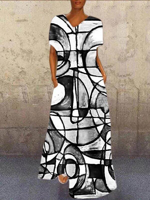 Abstract Print Colorful Maxi Dress-STYLEGOING